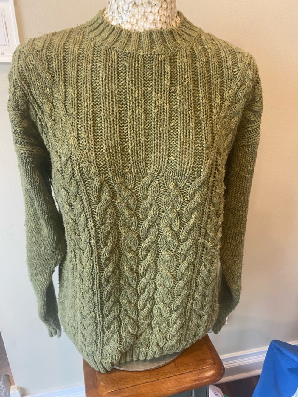 Vintage 80s Outback Red Brand Olive Cable Knit Crewneck Sweater - Women